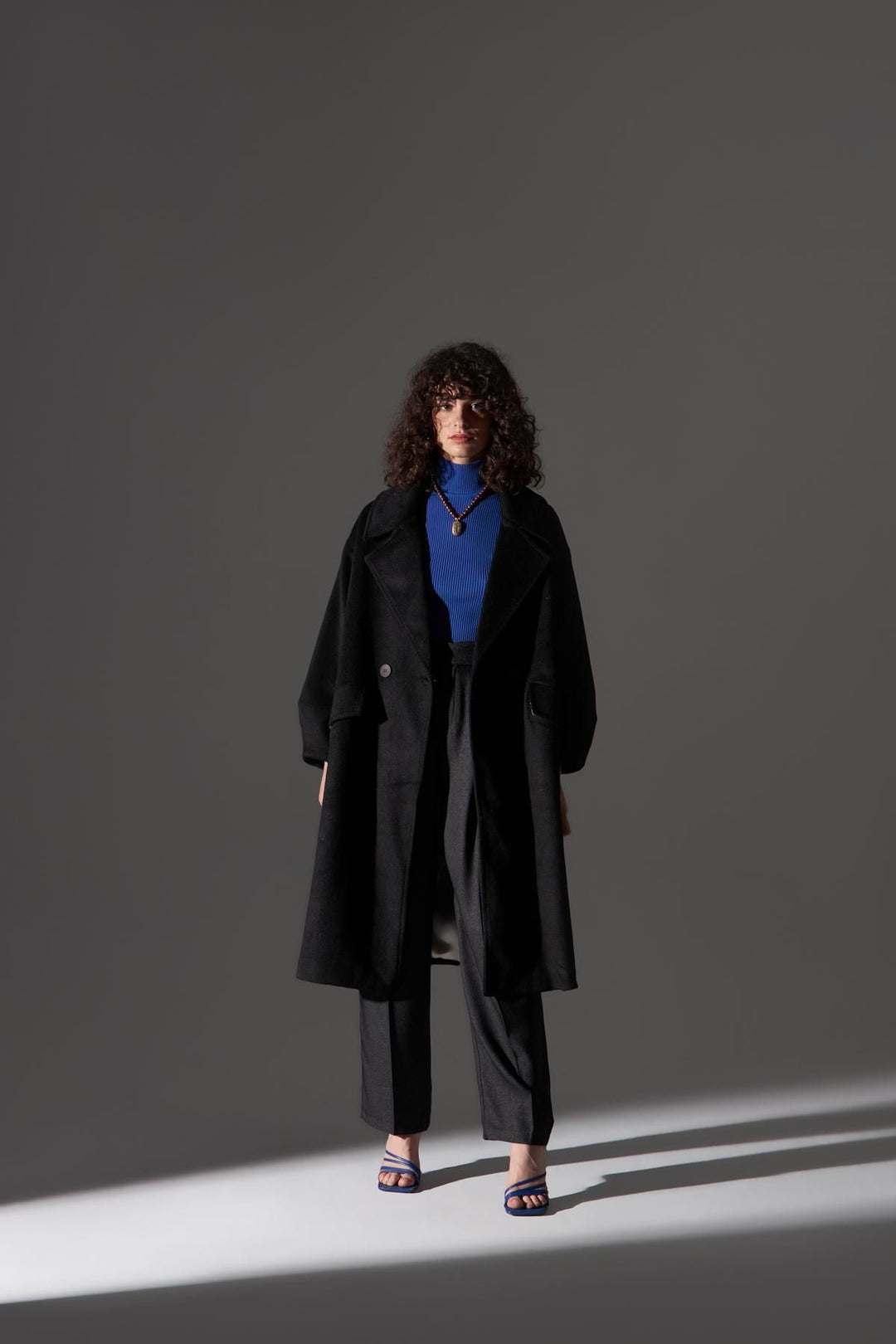 Double Breasted Collar Oversize Coat Black