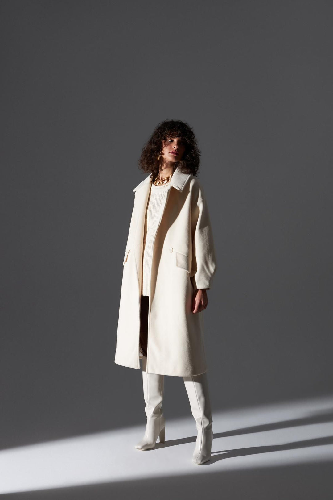 Double Breasted Collar Oversize Coat Ecru