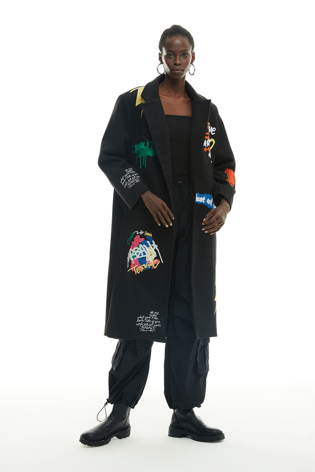 Embroidery Detailed Coat Black