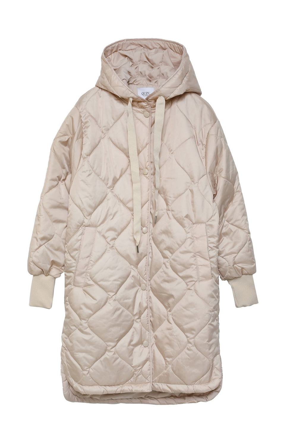 Hooded Quilted Long Coat Stone