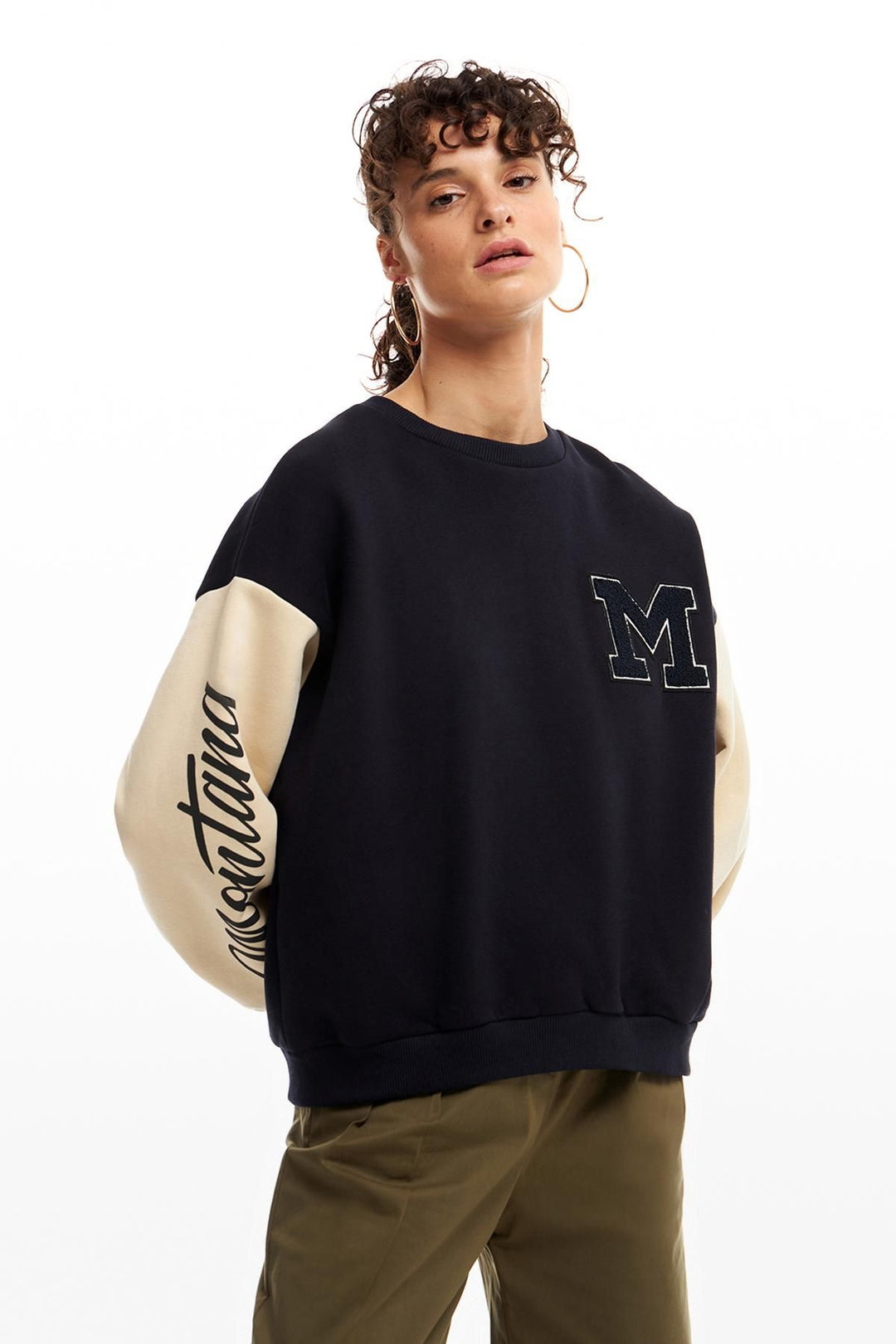 Sleeve Printed Sweatshirt Navy