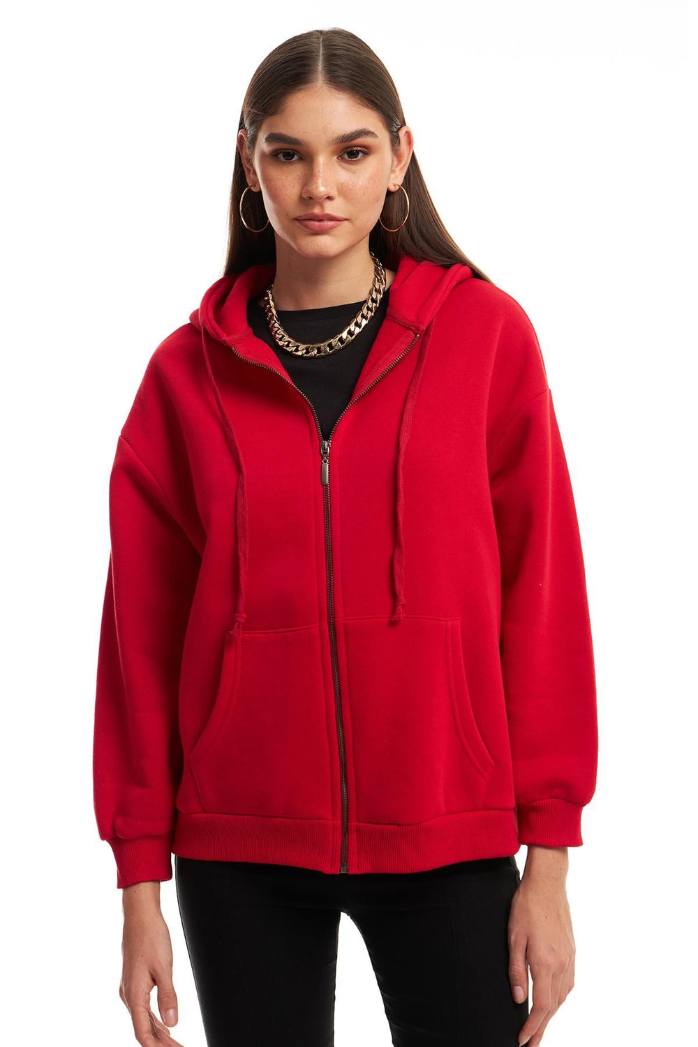 Zipper Hoodie Sweatshirt Red