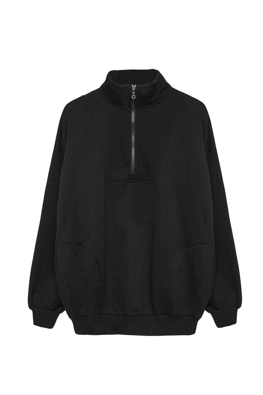 Zipper Turtleneck Sweatshirt Black