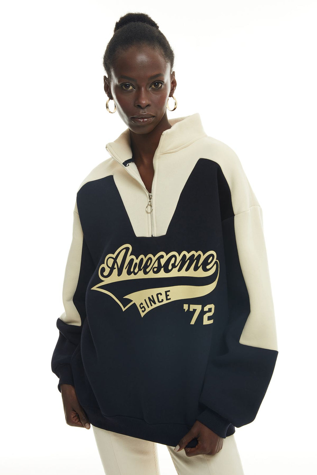 Zippered Collar Sweatshirt Navy