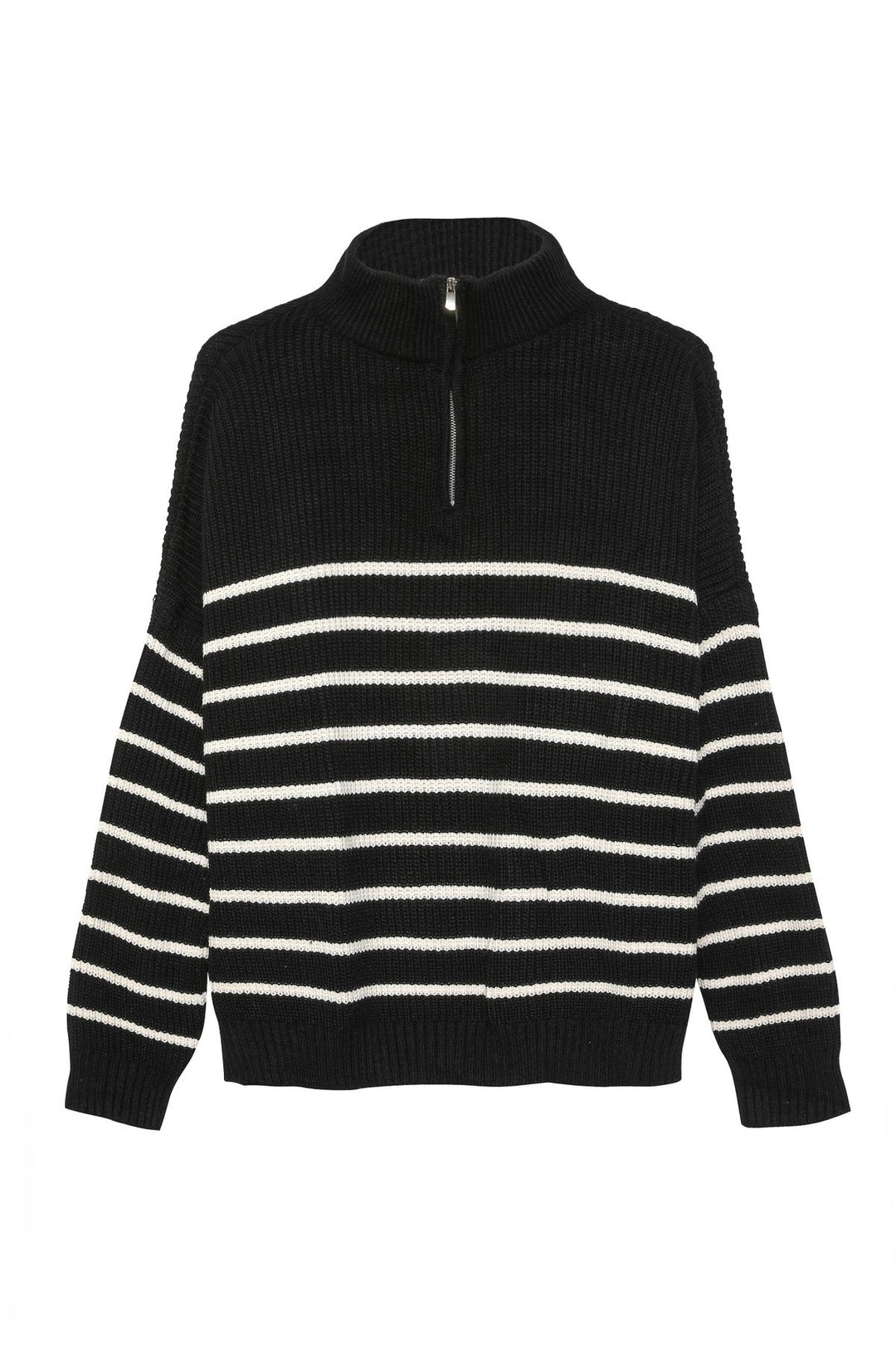 Zipper Striped Sweater Black