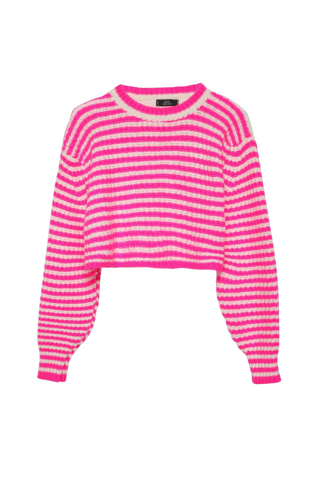 Crew Neck Crop Sweater Fuchsia