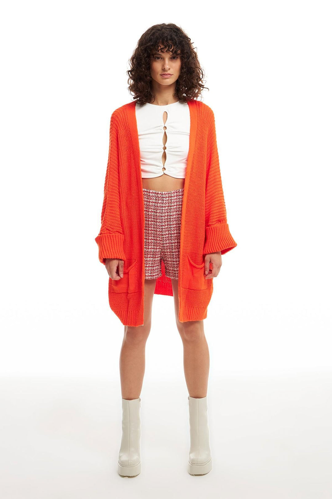 Oversize Pocket Cardigan Orange