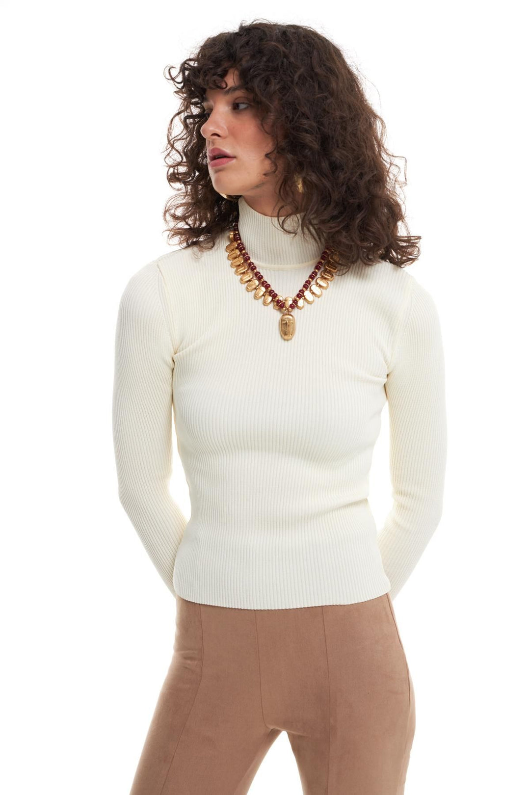 Ribbed Turtleneck Knitwear Cream