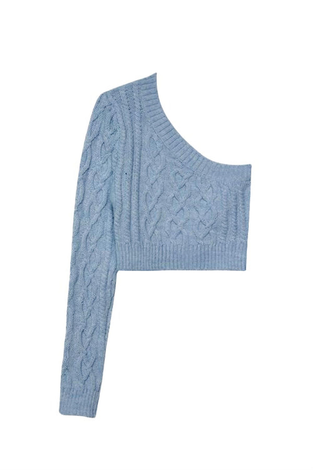 Tek Kollu Crop Kazak Buz Mavi
