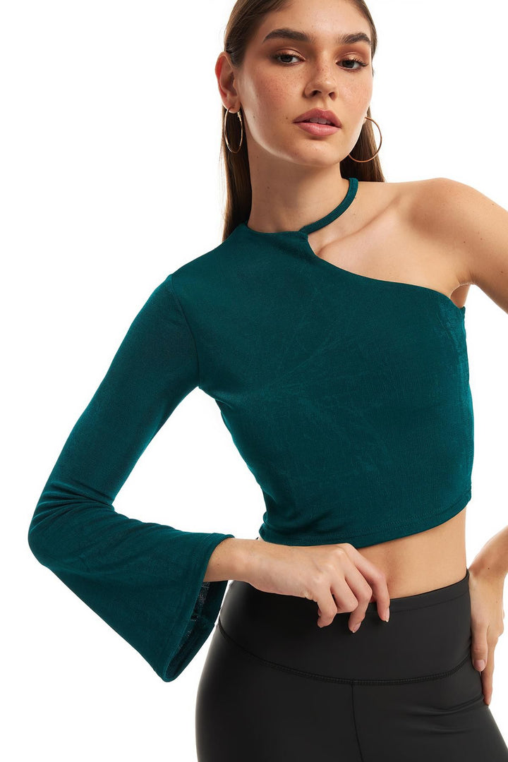 One Shoulder Blouse Dark Green