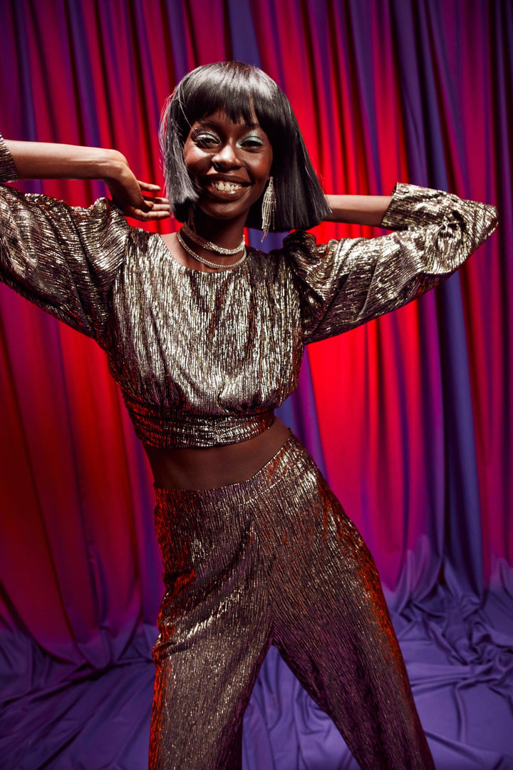 Tie Back Shiny Blouse Black