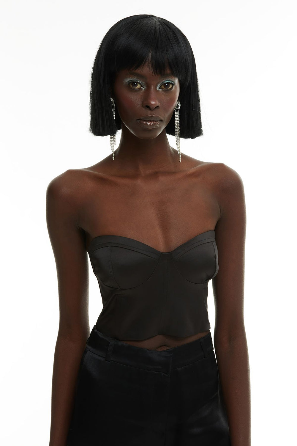 Saten Straplez Büstiyer Siyah