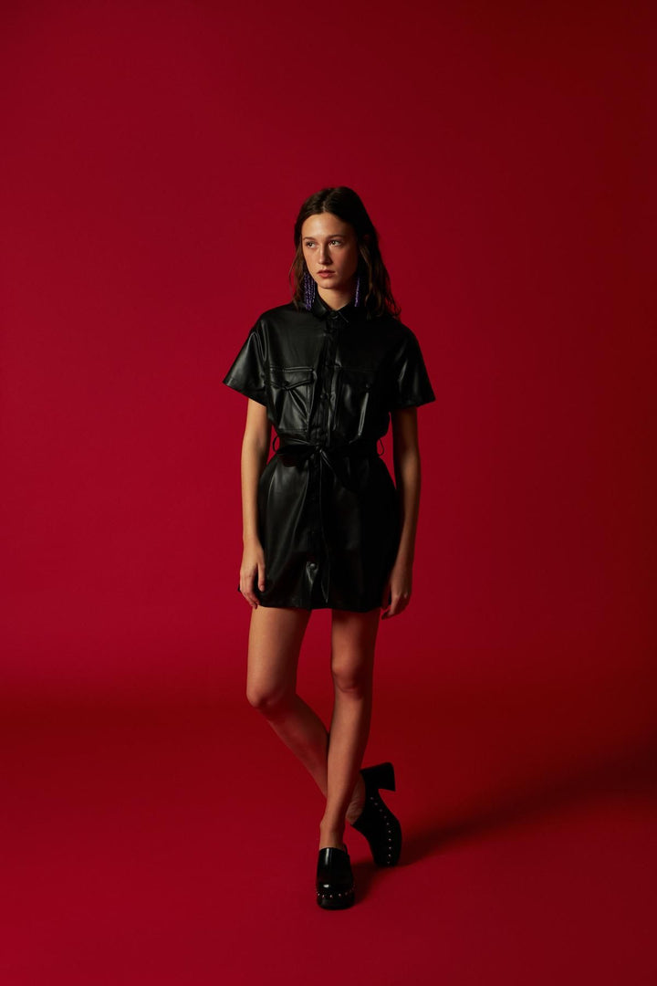 Leather Mini Dress Black