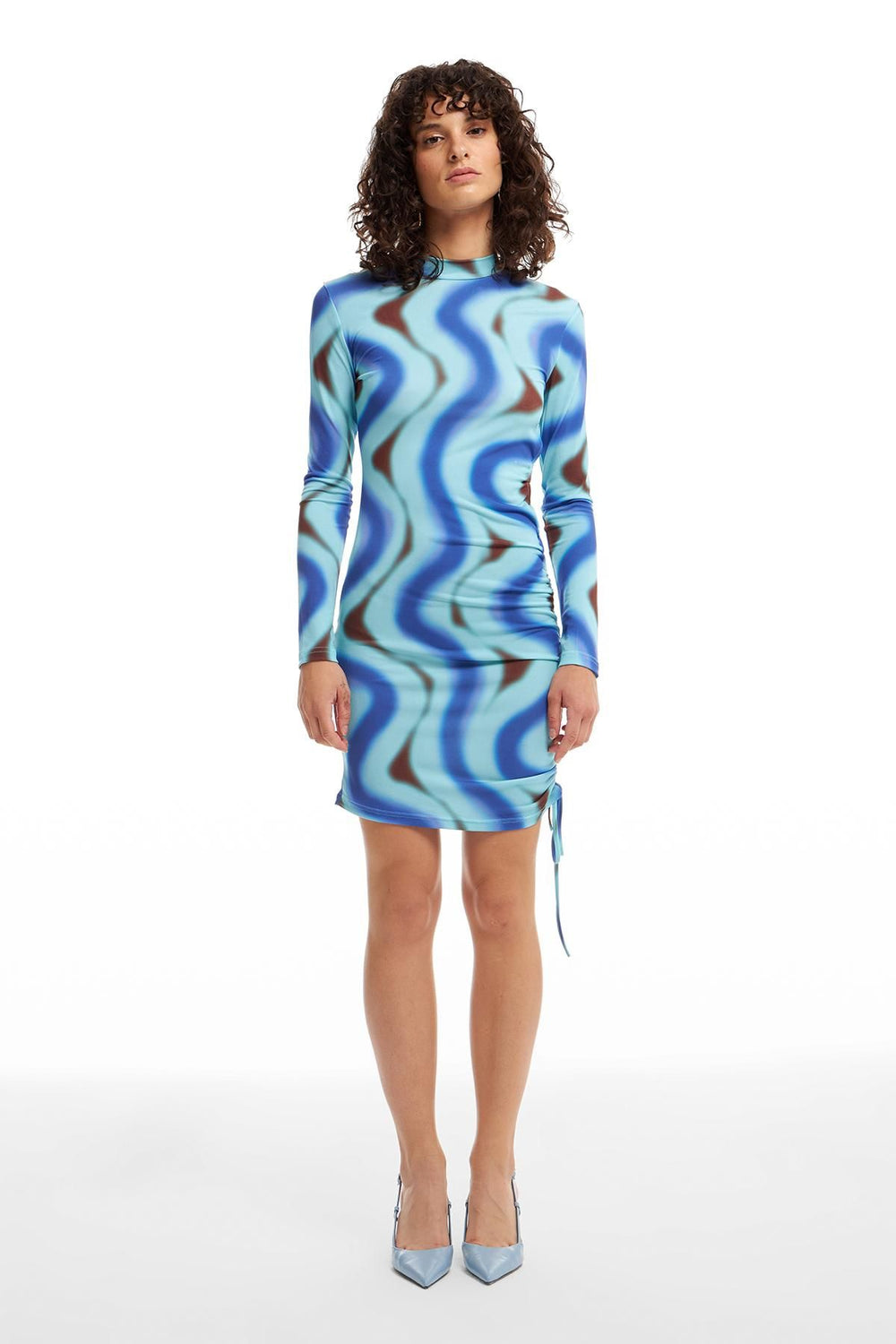 Patterned Pleated Dress Blue
