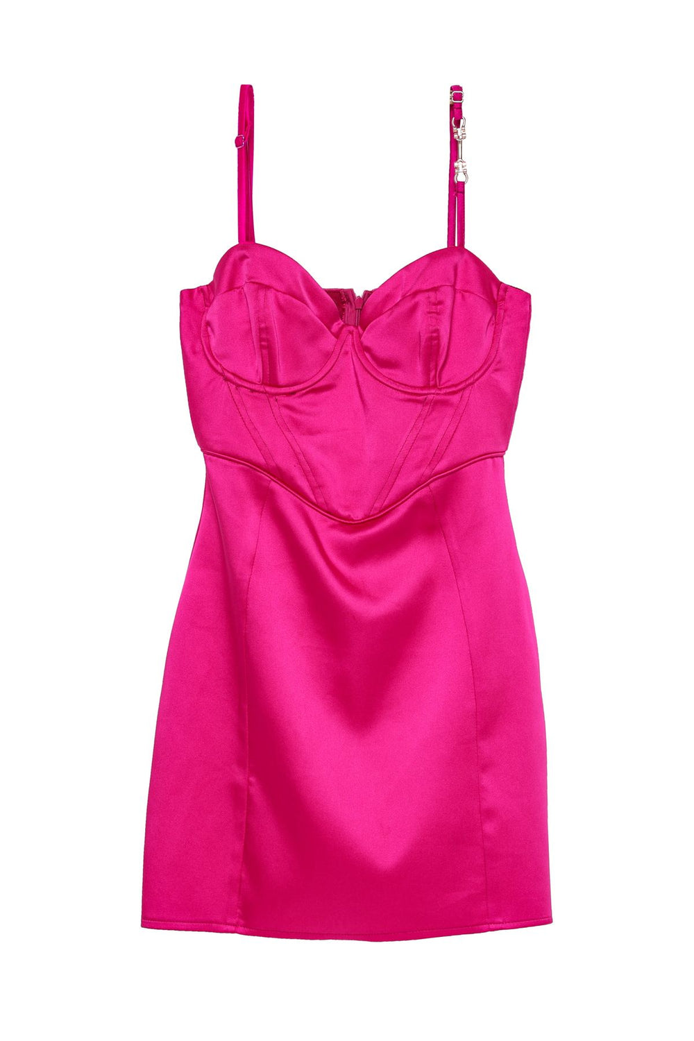 Underwire Detailed Satin Mini Dress Fuchsia
