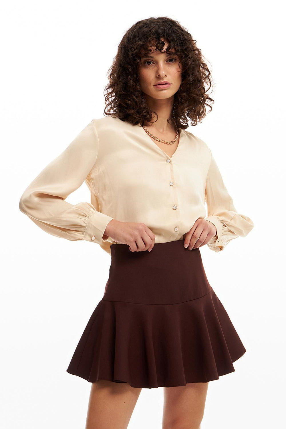 Belted Skirt With Shorts Brown