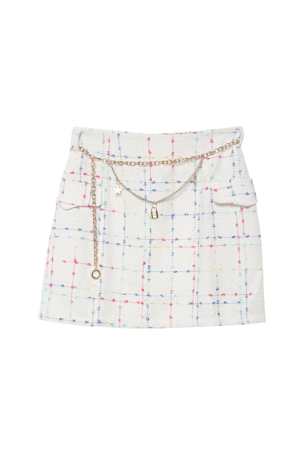 Chain Detailed Tweed Skirt Ecru