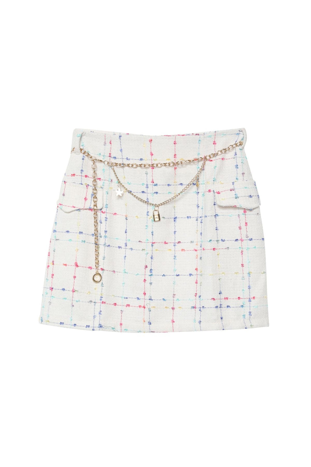 Chain Detailed Tweed Skirt Ecru