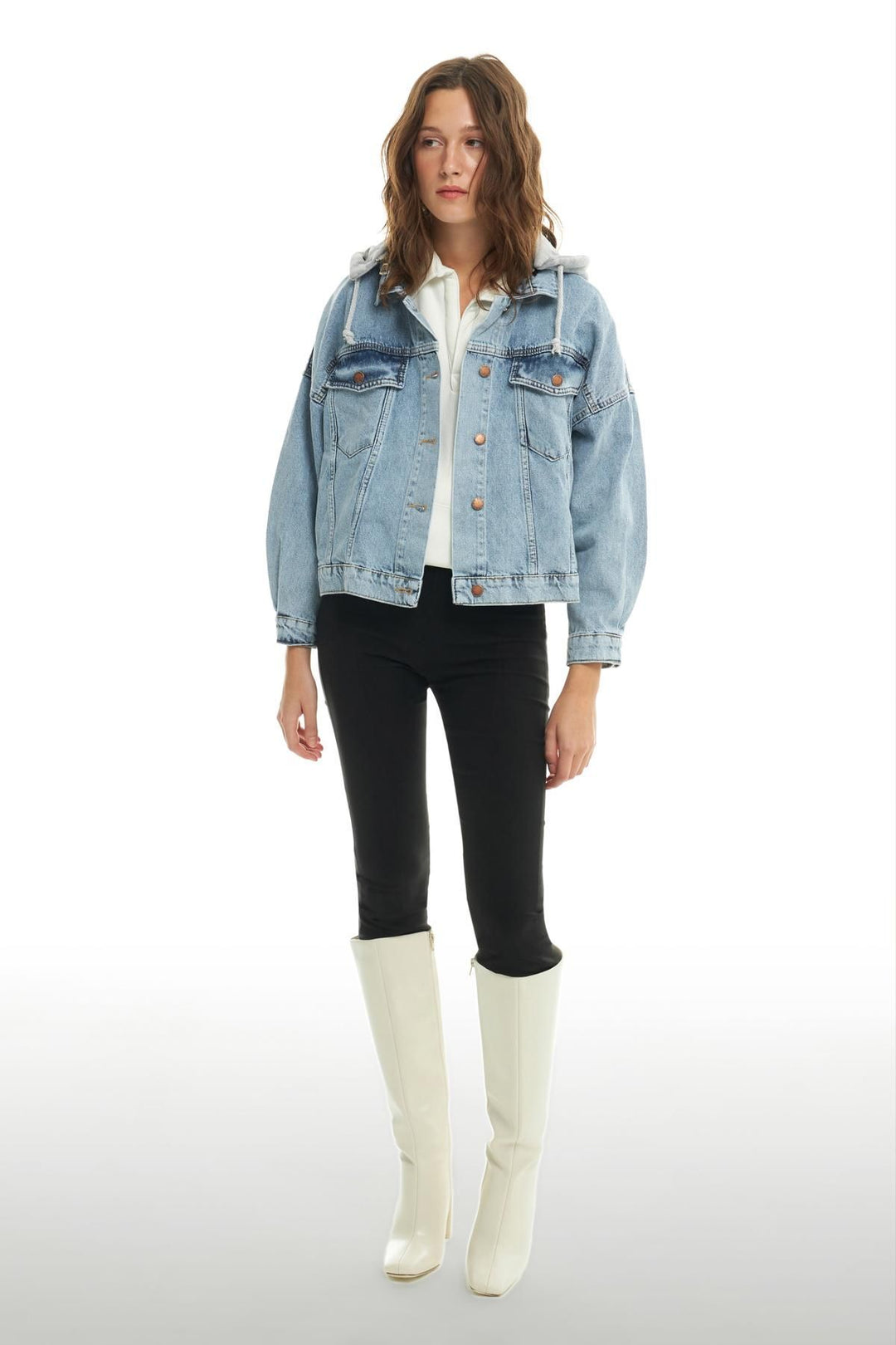 Hooded Oversize Denim Jacket Light Blue