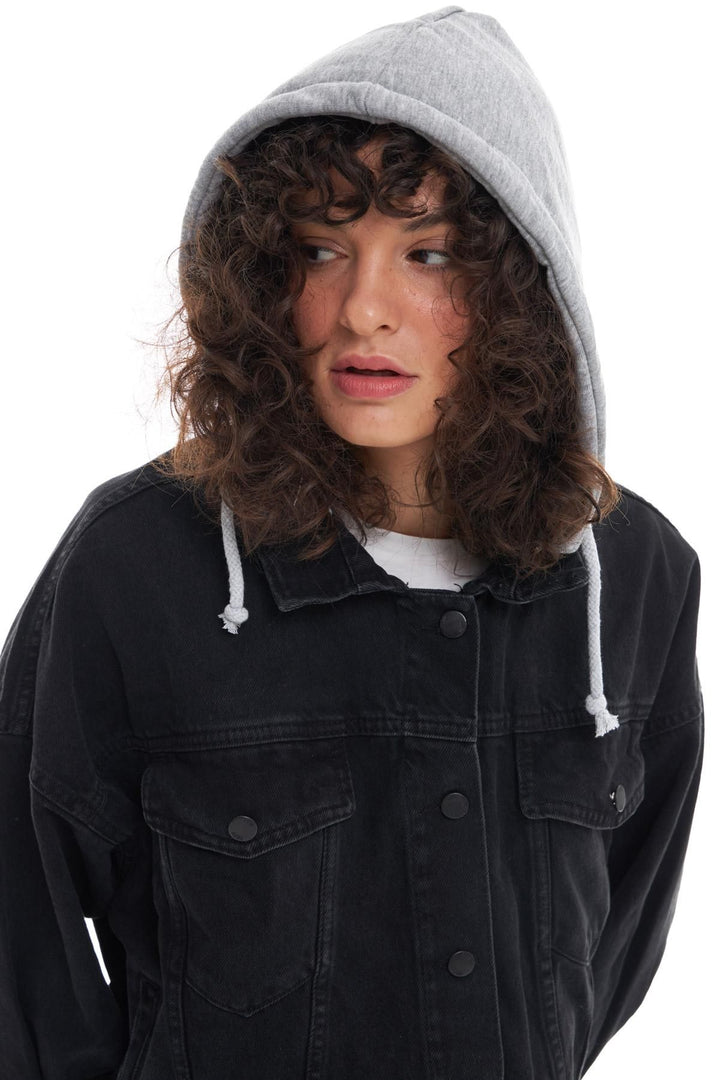 Hooded Oversize Denim Jacket Anthracite