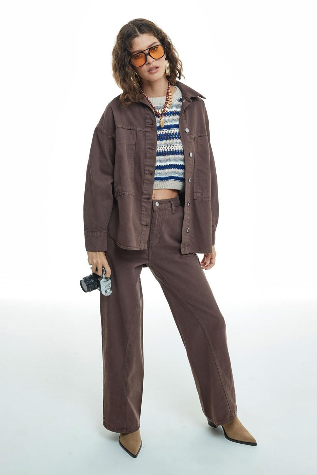 Pocket Detailed Denim Jacket Dark Brown