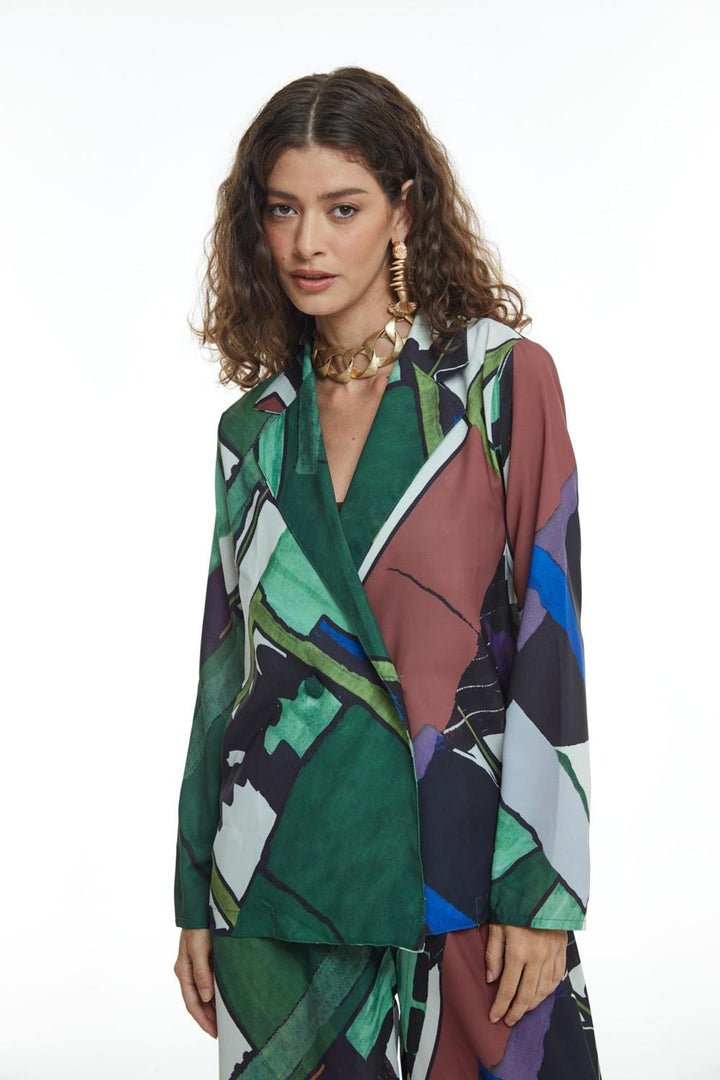 Double Breasted Collar Patterned Shirt Black