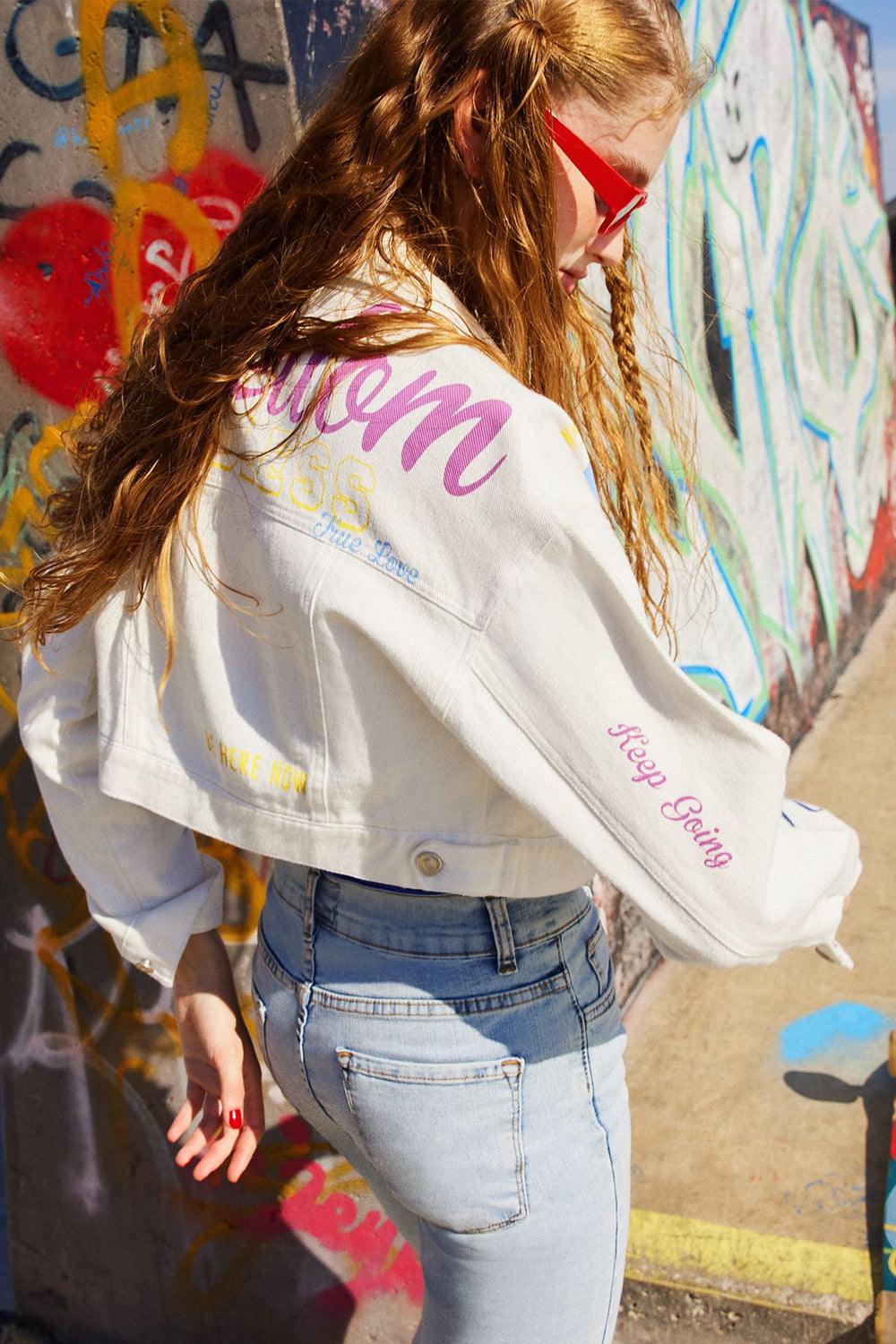 Printed Zipper Jacket Ecru