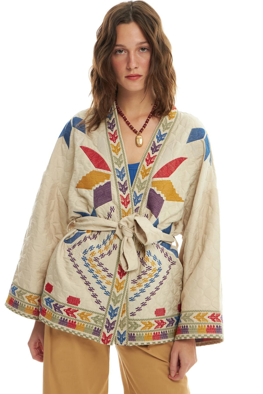 Patterned Kimono Jacket Stone