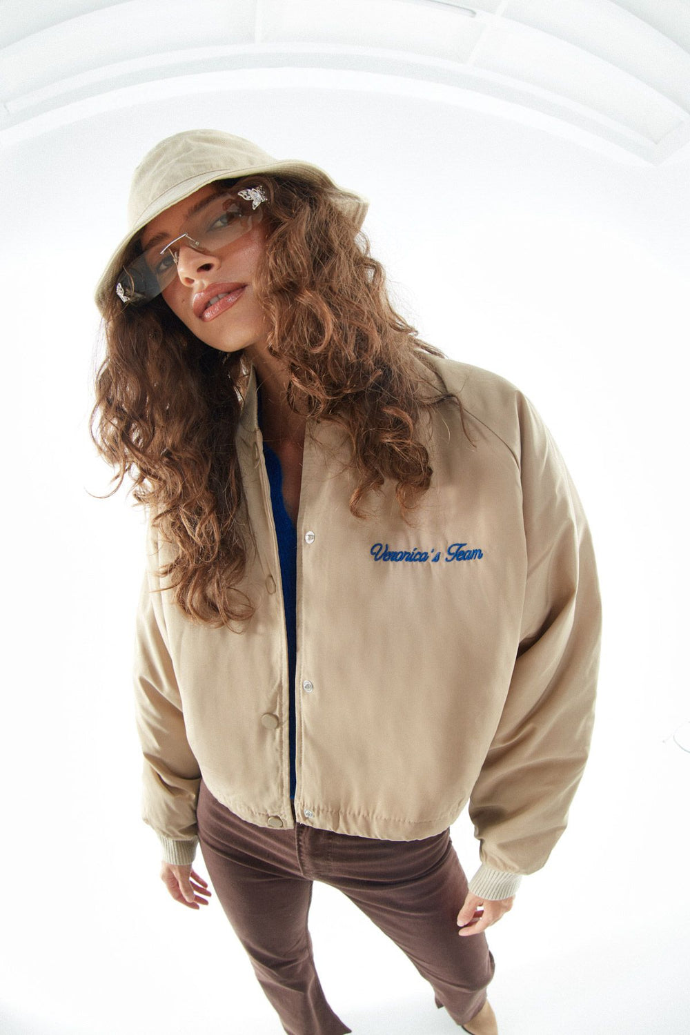 Letter Back Bomber Jacket Beige