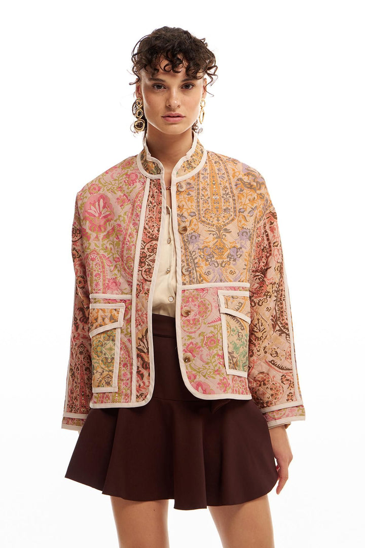 Patterned Quilted Jacket Powder