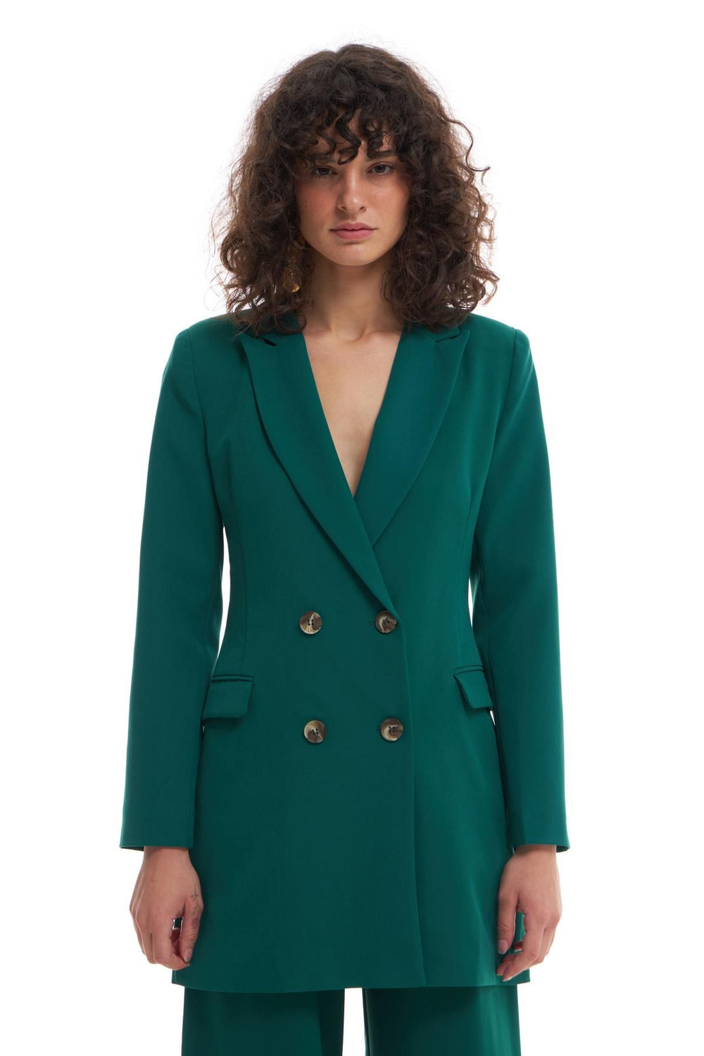 Double Breasted Collar Jacket Dress Dark Green