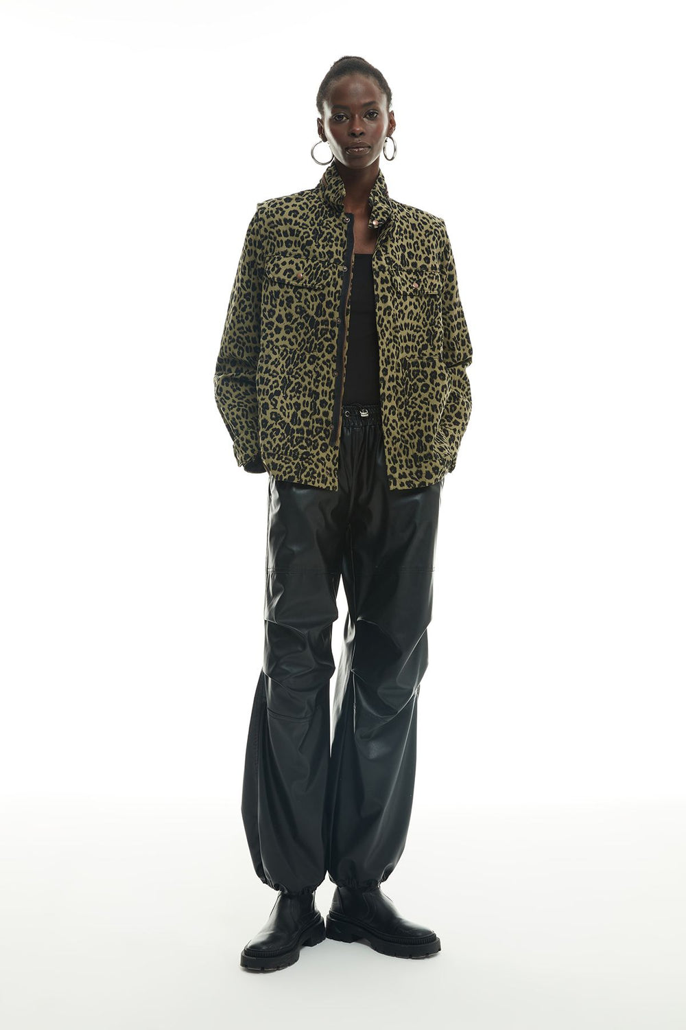 Back Printed Leopard Patterned Jacket Khaki