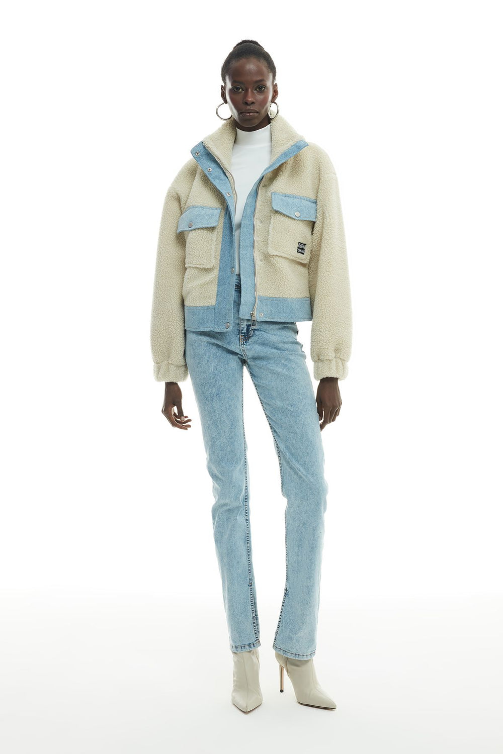 Pocket Detailed Plush Coat Ecru