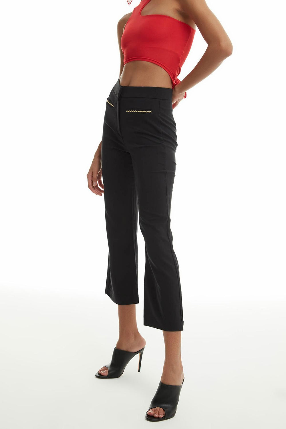 High Waist Fabric Trousers Black