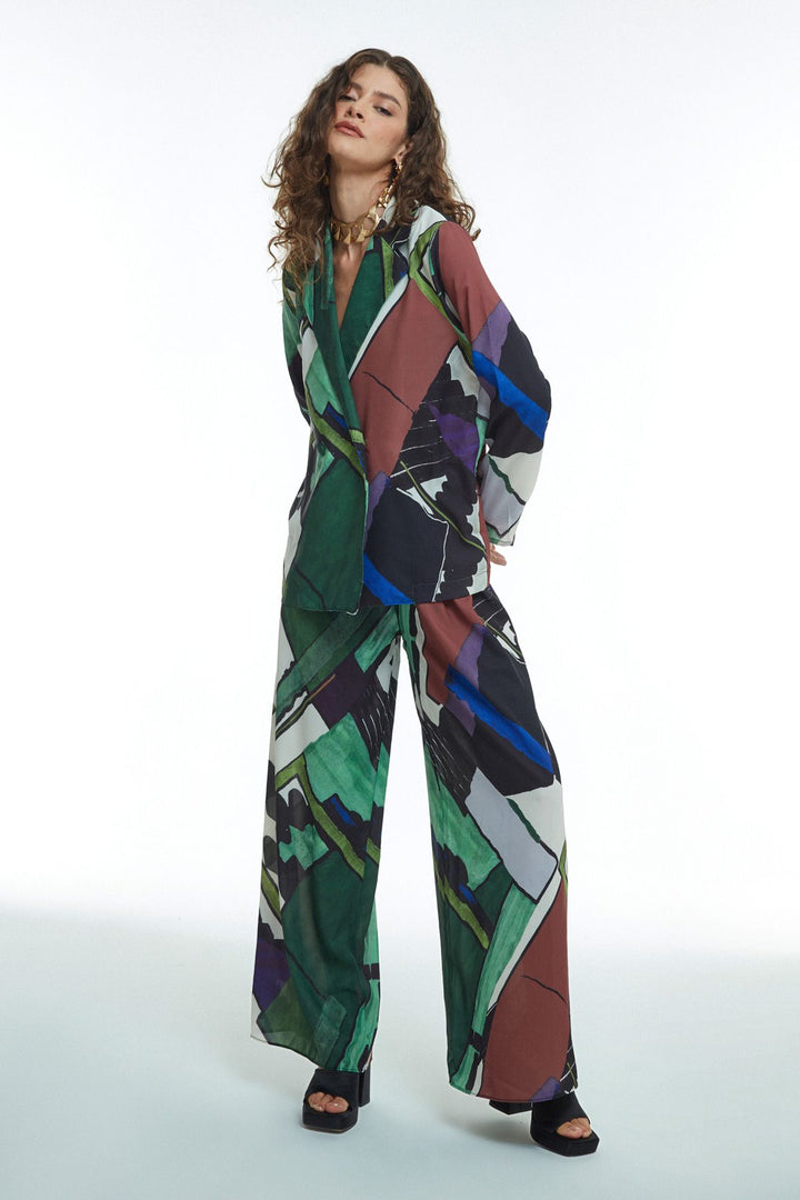 Wide Leg Patterned Trousers Black