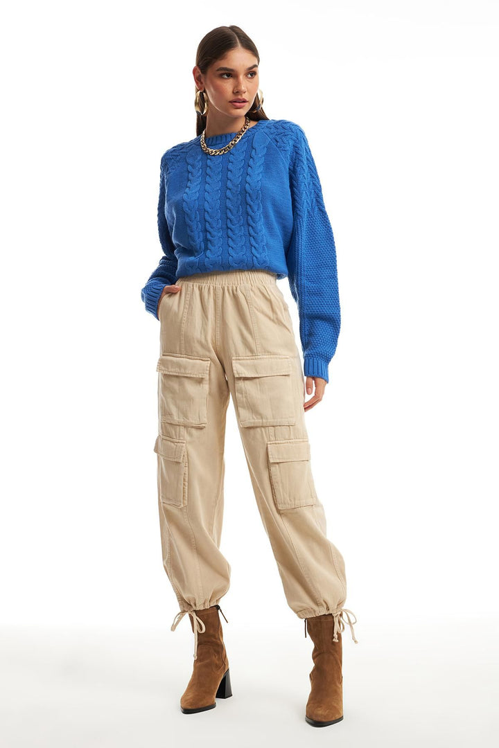 Paçası Lastikli Kargo Pantolon Bej