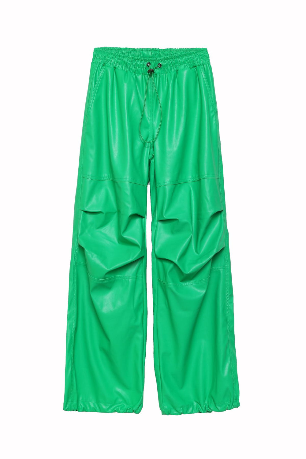 Elastic Leg Leather Parachute Trousers Green