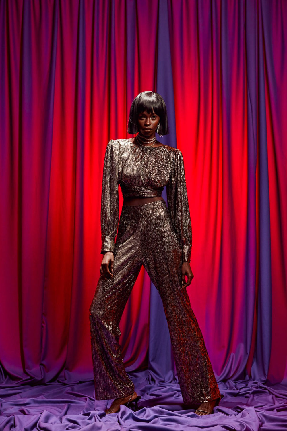 Wide Leg Shiny Trousers Black