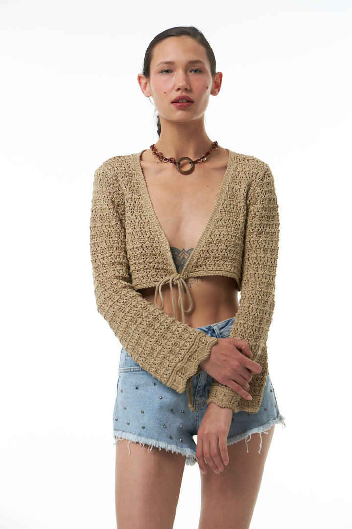 Lacing Detail Crop Knitwear Mink