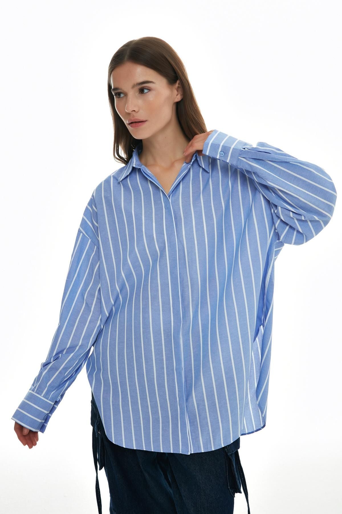 Striped Oversize Shirt Blue