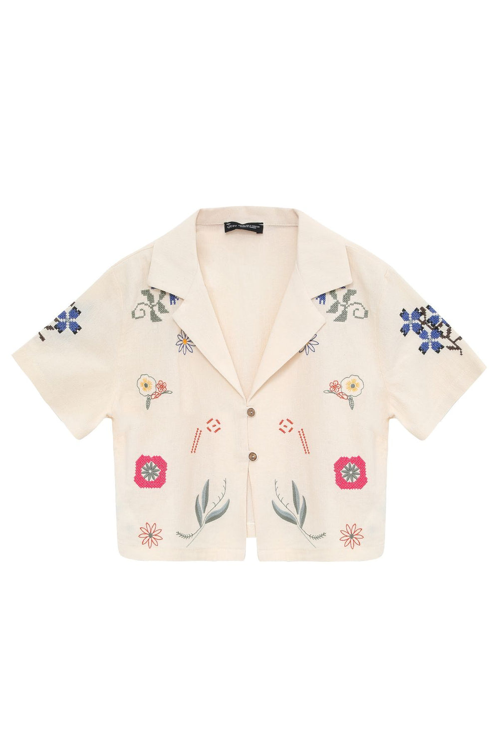 Crop Shirt Natural with Embroidery Detail