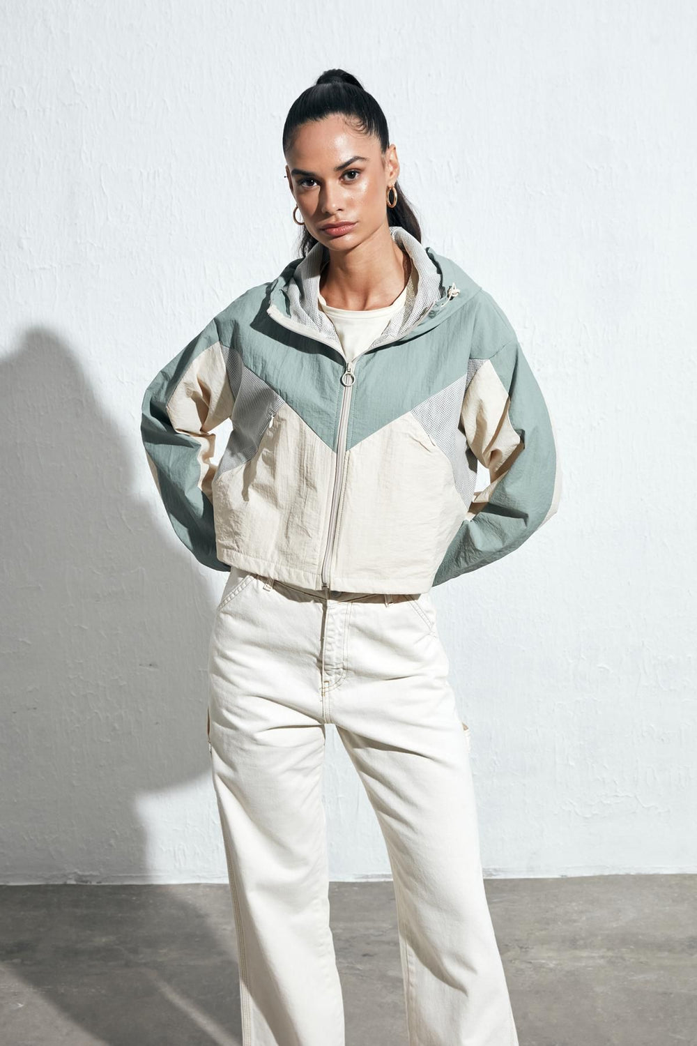 Hooded Colored Raincoat Stone