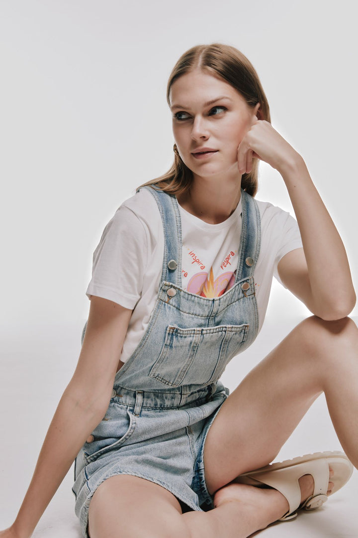 Salopet Short Denim Jumpsuit Ice Blue