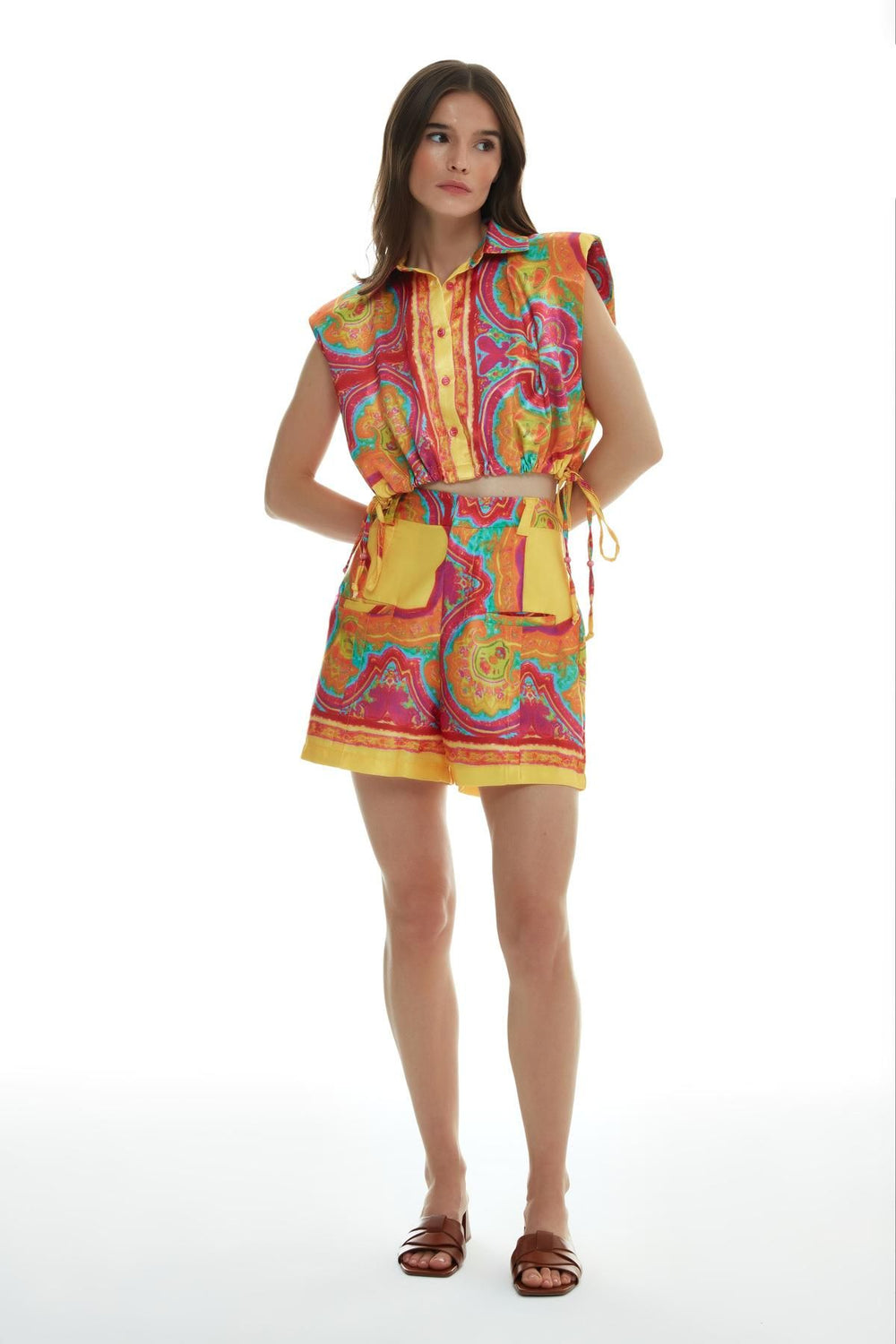 Colorful Patterned Mini Pocket Shorts Fuchsia