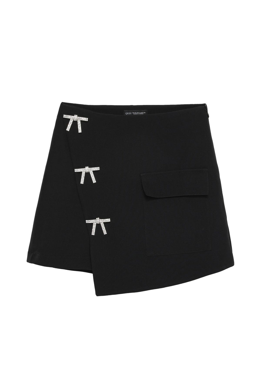 Accessory Detailed Pocket Short Skirt Black