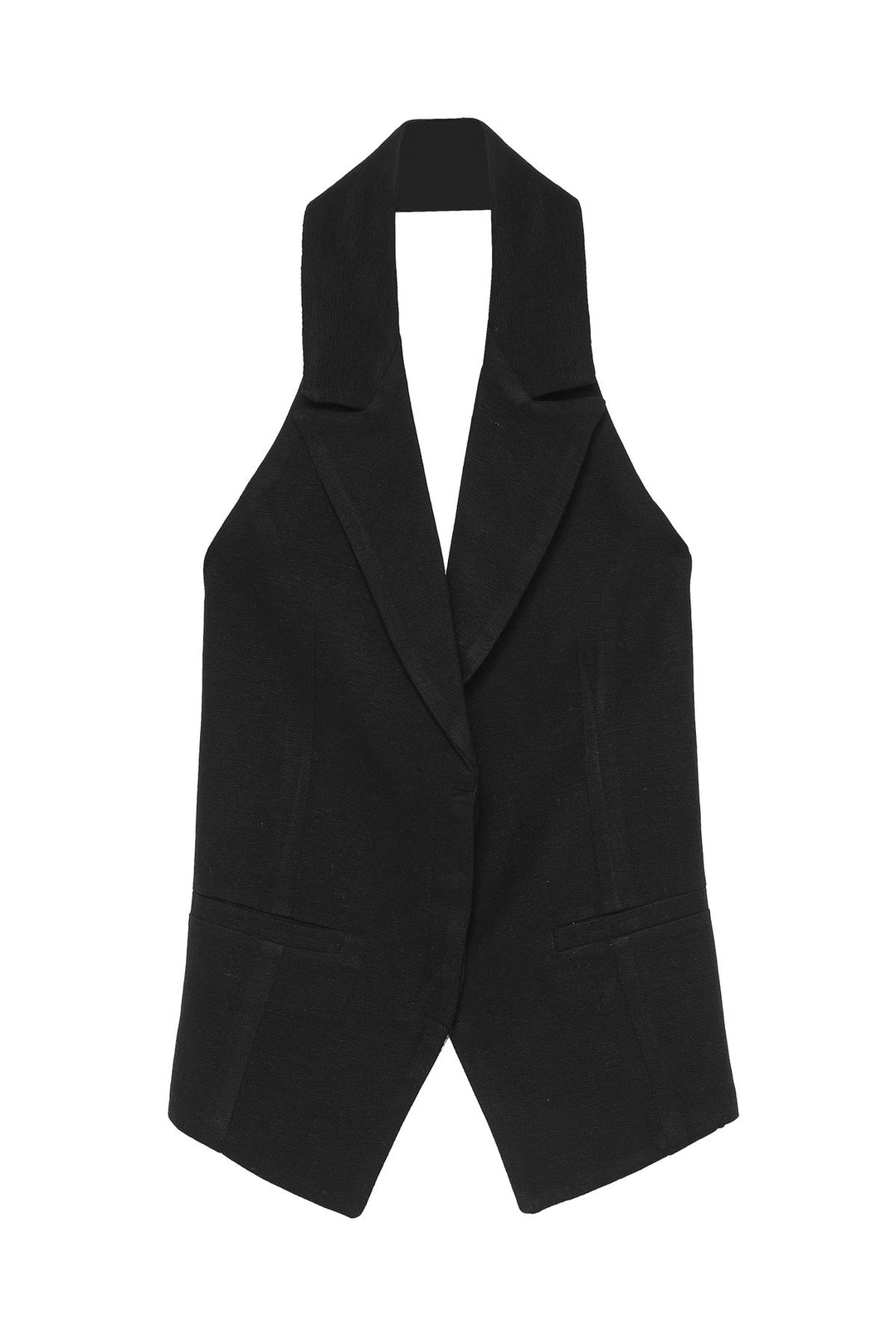 Sırt Dekolteli Keten Yelek Siyah