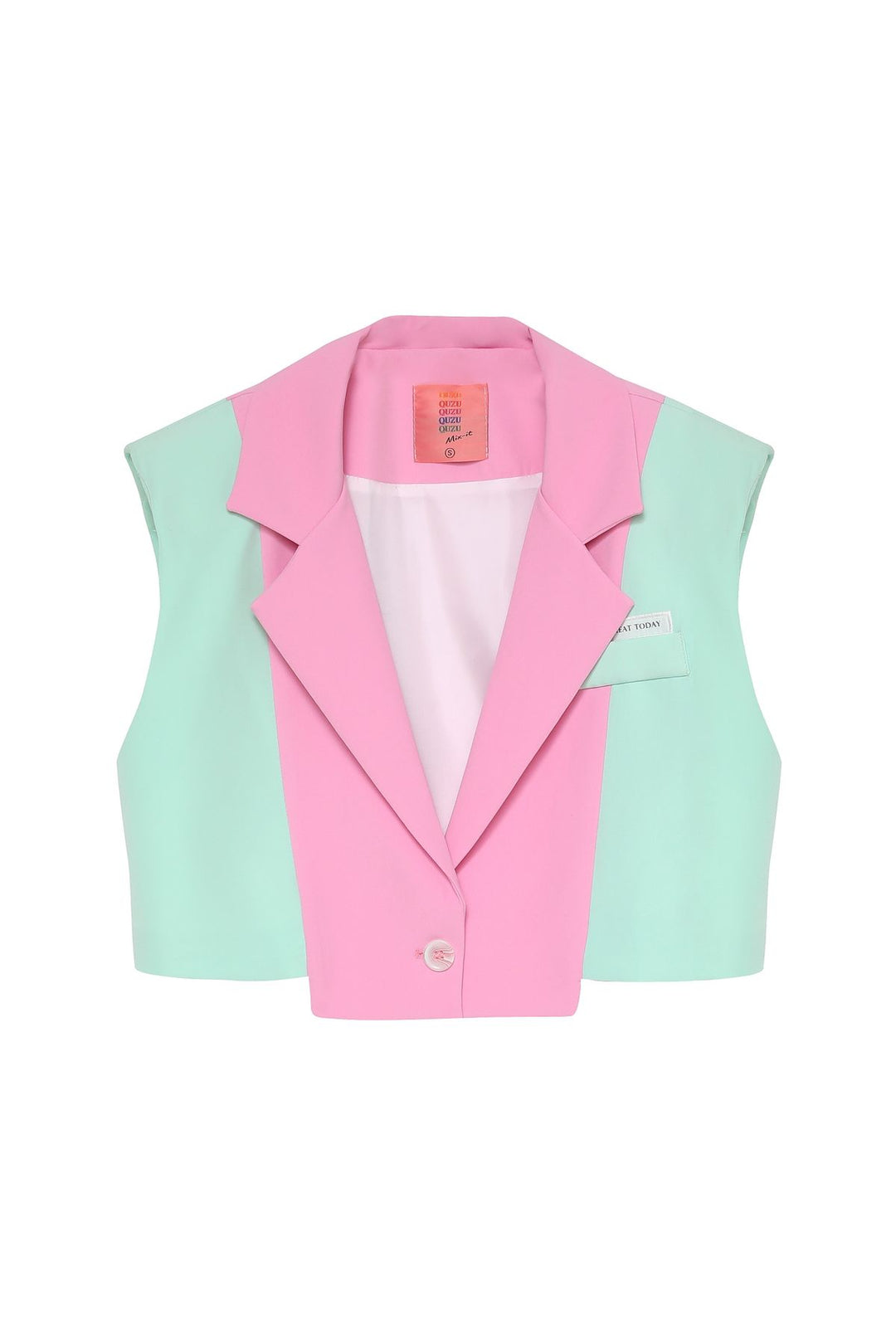 Renk Detaylı Crop Yelek Ceket Pembe