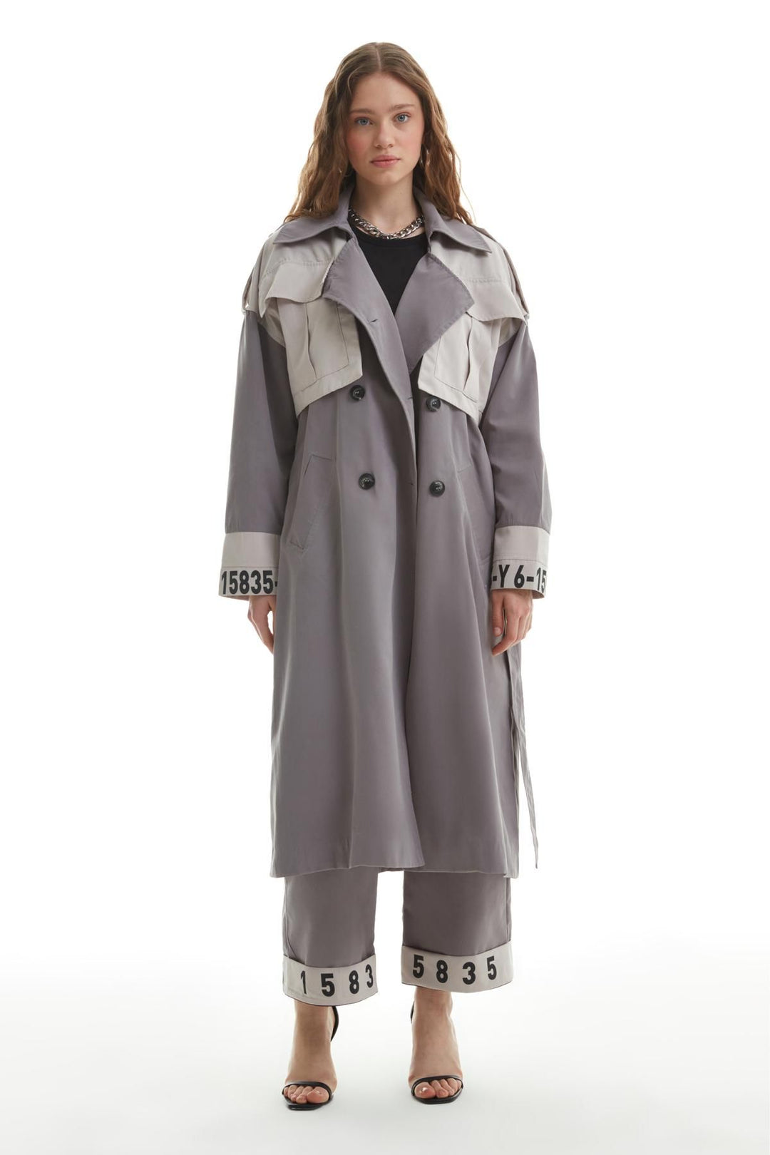 Garni Detailed Trench Coat Gray
