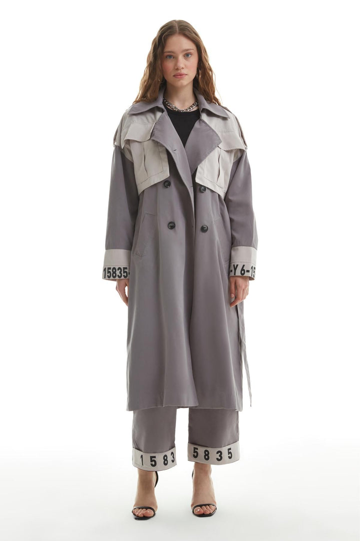 Garni Detailed Trench Coat Gray