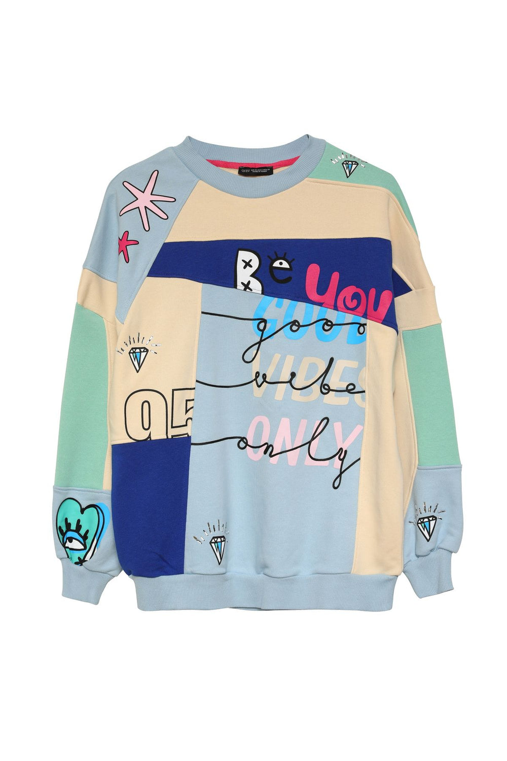 Color Printed Oversize Sweatshirt Blue